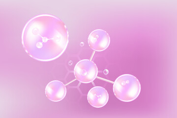 Hyaluronic acid hair and skin solutions ad, pink collagen serum drop with cosmetic advertising background ready to use, illustration vector.	