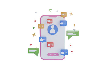 Digital social marketing. Getting new subscribers, likes, messages and followers. Social media promotion. 3d rendering
