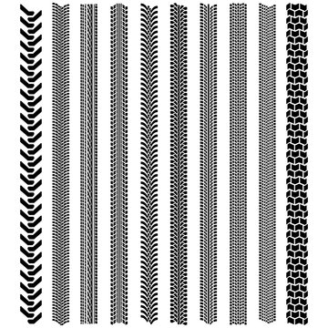 Tire Tracks Patterns. A Set Of Detailed Tire Tread Isolated PNG