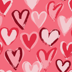 Abstract Grunge Dry Brush Heart Seamless Vector Pattern.