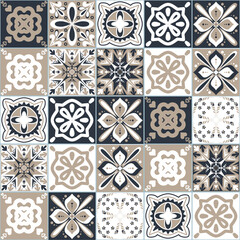 Azulejo spanish style ceramic tile design, graphite beige neutral color background