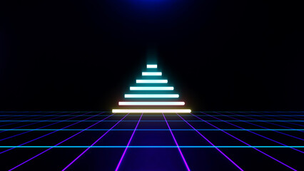 Retro Sci-Fi Background Futuristic Grid landscape of the 80s-90s. Digital Cyber Surface. Suitable for design in the style of the 1980s-1990s. 3D illustration