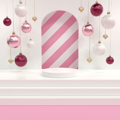 3D rendering christmas ball with stripe background