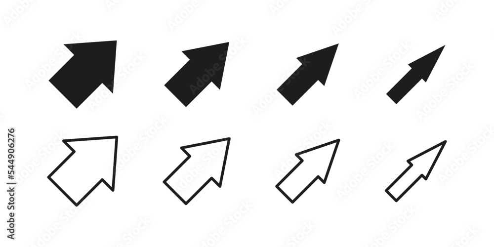 Poster arrow icon set. arrows wide and narrow vector. arrow black flat and linear pointer.