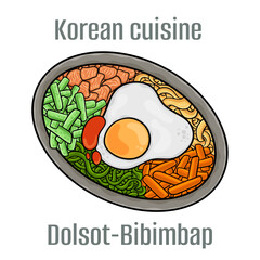 Dolsot-Bibimbap. Typical ingredients in Bibimbap are rice, sauteed vegetables, a fried egg, red chili paste and soybean paste. Korean Cuisine.