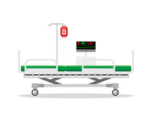 Hospital bed with medical equipments and blood