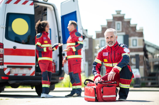 Ambulance personnel waiting for their work shift