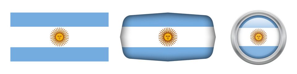 Argentina national flag in three versions rectangular, ellipse and round flag on white background. vector illustration