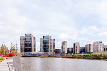 london, united kingdom, october 22, 2022: canning town residential development on the river lea at canning town, london - obrazy, fototapety, plakaty