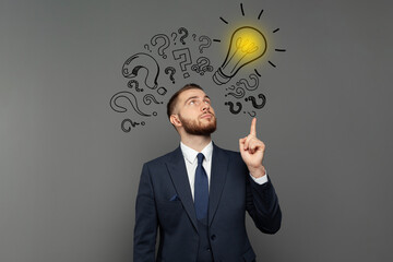 Young business man thinking about new ideas. Business idea concept