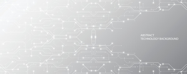 Fototapeta premium Grey white Abstract technology background, Hi tech digital connect, communication, high technology concept