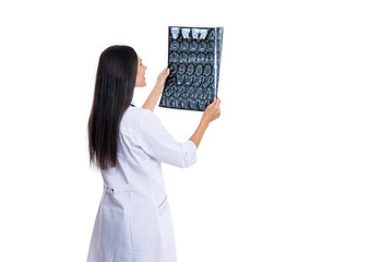doctor neurologist look at xray isolated on white background with copy space. doctor neurologist