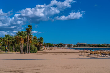 Palm trees Cambrils beach Spain Playa Prat d`en Fores Costa Dorada Catalonia one of the beautiful...