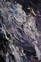 Abstract colorful oil painting on canvas. Oil paint texture with brush and palette knife strokes. Multi colored wallpaper. Macro close up acrylic background. Modern art concept. Horizontal fragment.