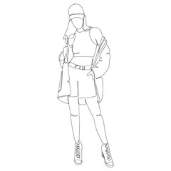 Continuous linear drawing or drawing one line of a beautiful girl. Print for fashion, T-shirt, logo, salon logo concept.