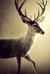 Horizontal shot of a cute beautiful deer preparing to go with santa 3d illustrated 