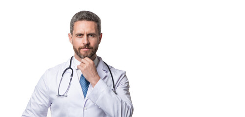 Fototapeta premium physician with stethoscope. physician isolated on white. medical physician man. copy space