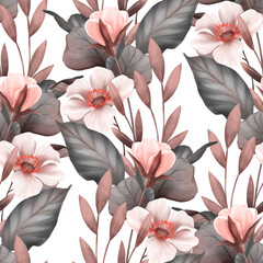 Seamless floral pattern with flowers. Autumn colors, delicate floral background