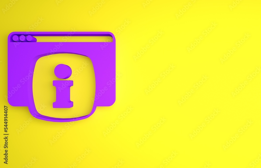 Aufkleber purple computer monitor with text faq information icon isolated on yellow background. frequently ask