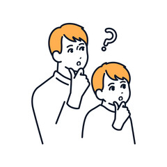 考える親子のシンプルなベクターイラスト素材
