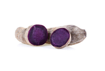 Purple yams with slice on isolated white background.