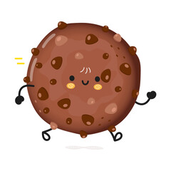 Cute funny running chocolate cookies. Vector hand drawn cartoon kawaii character illustration icon. Isolated on white background. Run chocolate cookies concept