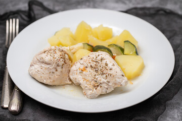 Clean food, Boiled chicken breasts with vegetables.