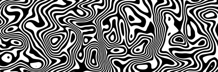 Vector background with black and white liquid stripes. Banner for channel header. Abstract geometric illustration
