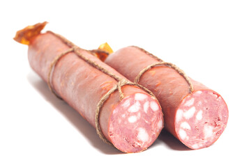 long sausage loaf isolated on white