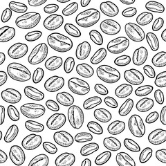Seamless pattern coffee beans. Vector vintage engraving