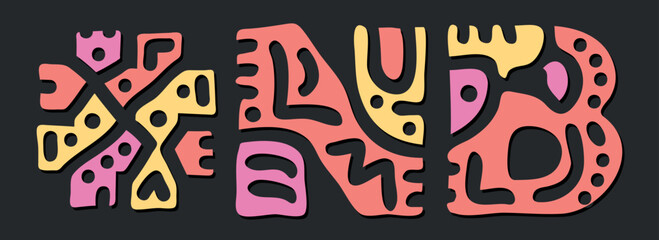 NB Hashtag. Doodle isolate text. Colored curves decorative doodle letters. Hashtag #NB is abbreviation for the Canadian provinces New Brunswick for print, clothing, t-shirt, poster, banner, flyer. Sto