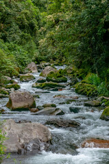 Small water stream with rocks in the mountain 