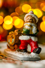 Santa with sled and bubble light bokeh