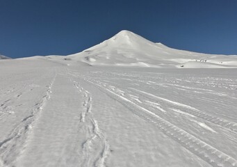 snow covered mountain - Llaima Volcano in Conguillio National Park of Chile