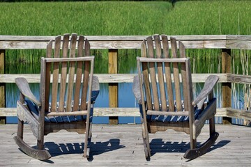 Rocking chairs on dock