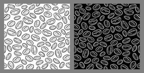 Seamless pattern coffee beans. Vector vintage black engraving