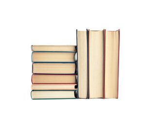 Hardcover paper books isolated on white background.