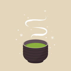 Matcha green tea . Traditional cup with Matcha tea. Colored trendy illustration.