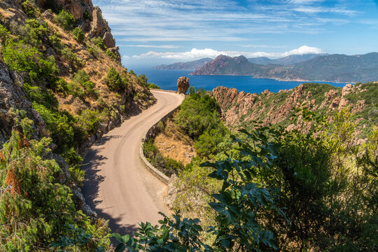 Beautiful seascape with the scenographic rock formations known as Calanques de Piana. Corse, France.