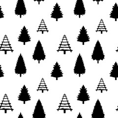 seamless holiday patterns. sketch doodle Illustration. modern winter pattern. black and white trees