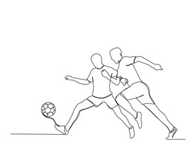 Fototapeta na wymiar Continuous one line drawing of soccer players. A young man playing football simple line art vector design.