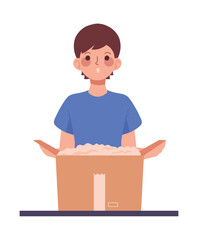 customer unboxing cardboard box