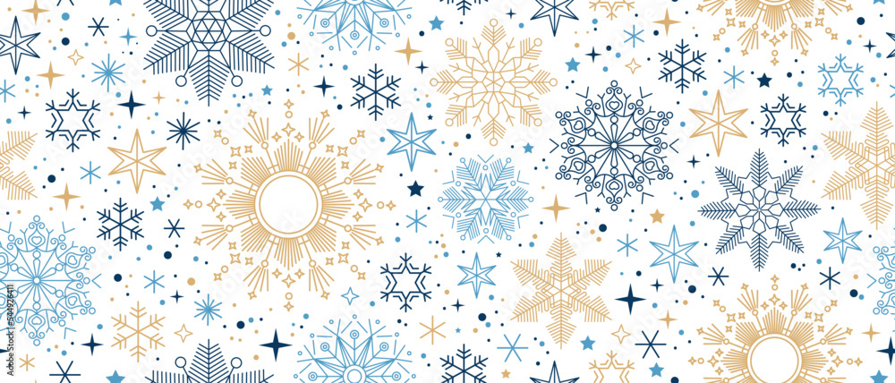 Poster abstract snowflake seamless border. snowflakes seamless pattern. snowfall repeat backdrop. winter ho