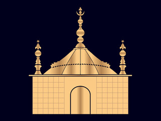 Minarets and an attractive gumbaz on the golden mosque with a mihrab.The dome design illustration vector © Mehedimiad