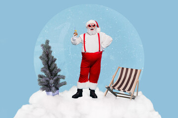 Obraz premium Creative photo 3d collage artwork poster postcard picture of old positive man grandpa have fun relax abroad isolated on painting background