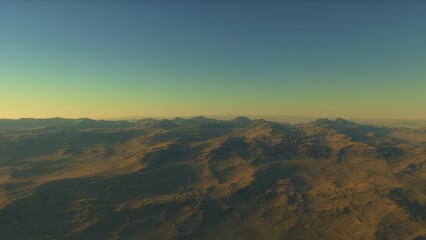 Exoplanet fantastic landscape. Beautiful views of the mountains and sky with unexplored planets. 3D illustration.
