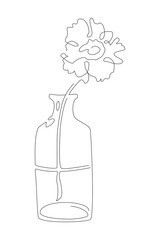 Flower in a bottle in continuous line drawing style. Minimalist black linear design on a white background. Vector illustration