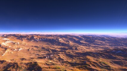 Obraz premium science fiction wallpaper, cosmic landscape, realistic exoplanet, abstract cosmic texture, beautiful alien planet in far space, detailed planet surface, abstract aerial view, abstract texture 3d rende