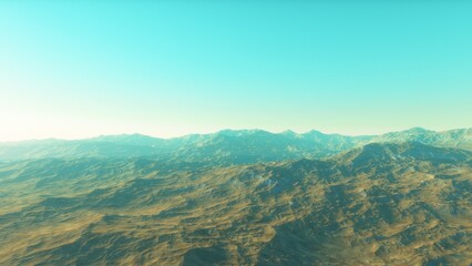 Exoplanet fantastic landscape. Beautiful views of the mountains and sky with unexplored planets. 3D illustration.
