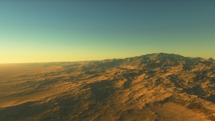 Exoplanet fantastic landscape. Beautiful views of the mountains and sky with unexplored planets. 3D illustration.

